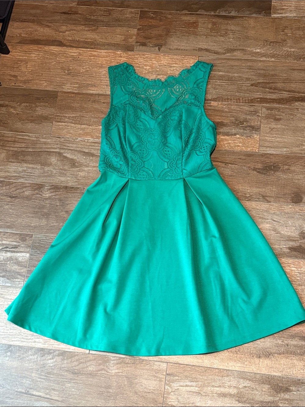 Francesca's Collections Green Lace Fit-and-Flare Mini Dress